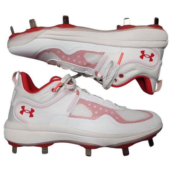 Under Armour Glyde MT Metal Softball Cleats Womens US 9 White Red 3024328-102 - Picture 1 of 7